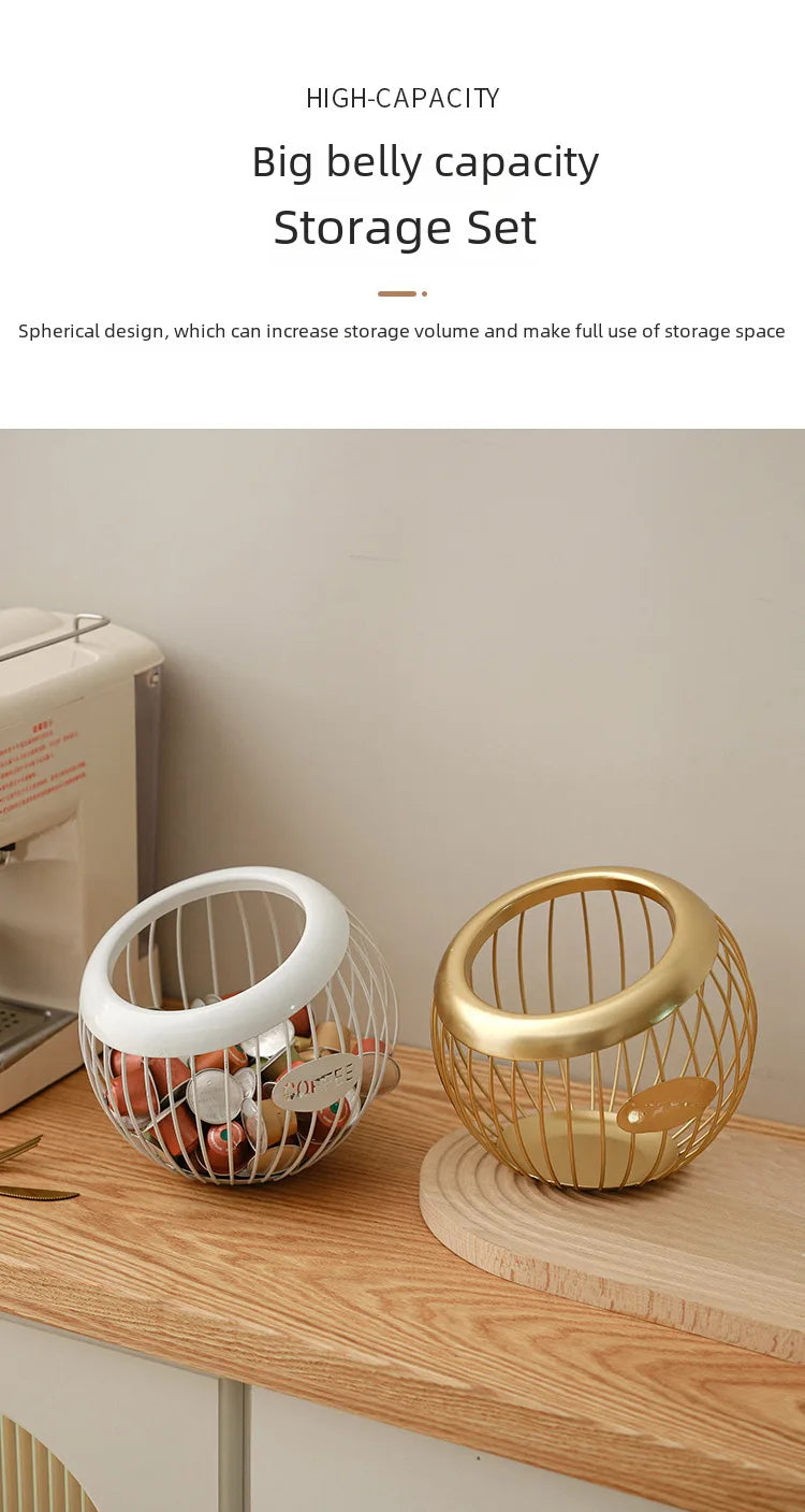 Creative Iron Fruit Basket & Coffee Capsule Organizer – Blue Diagonal Storage Basket