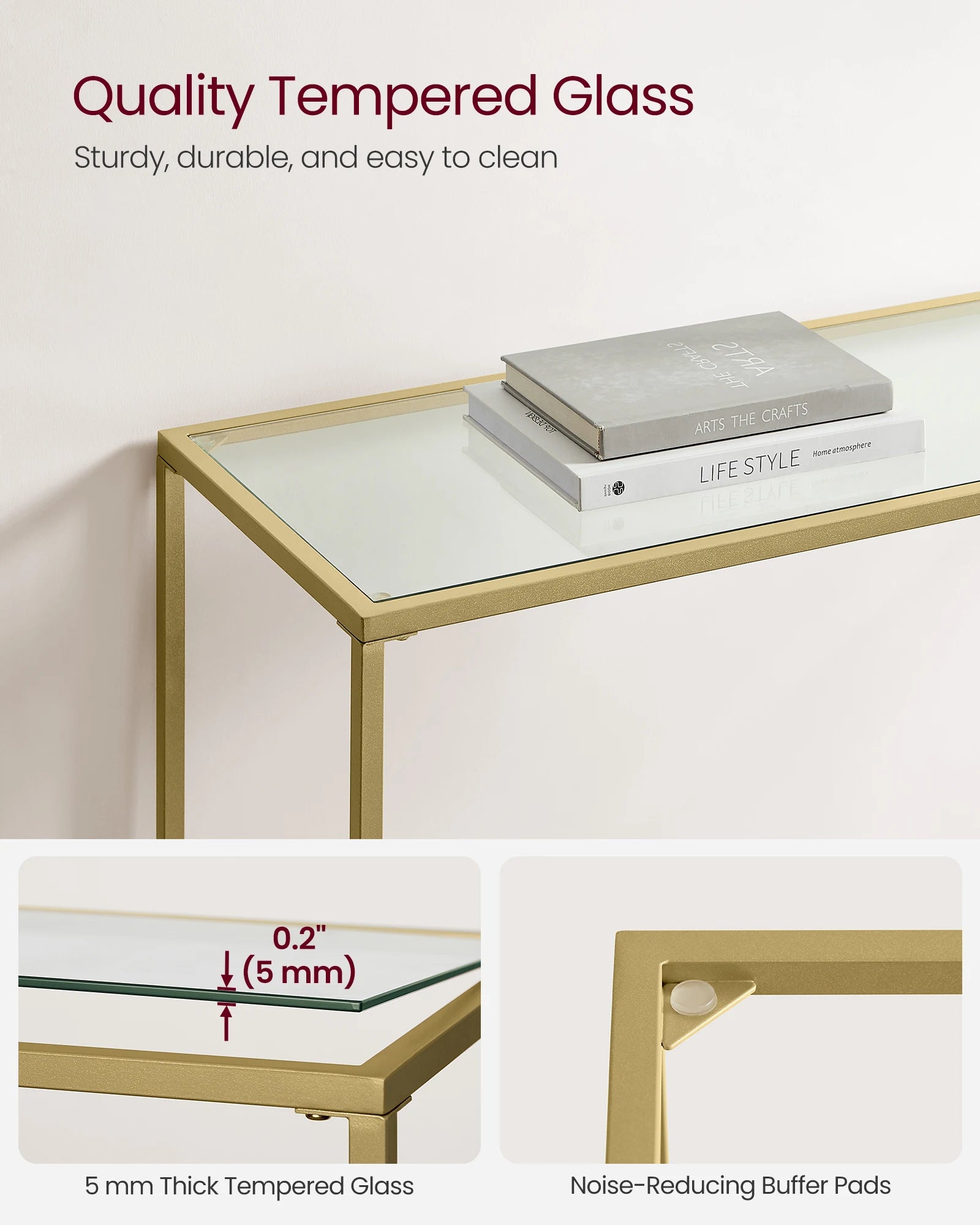 39.4 Inches Console Table, Tempered Glass Sofa Table, Modern Entryway Table, Metal Frame, Easy to Assemble