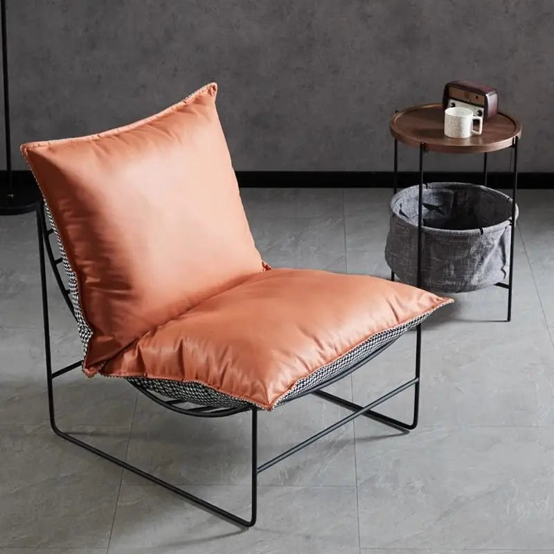 Mid-Century Modern PU Leather Accent Chair – Ergonomic Metal Frame Lounge Chair