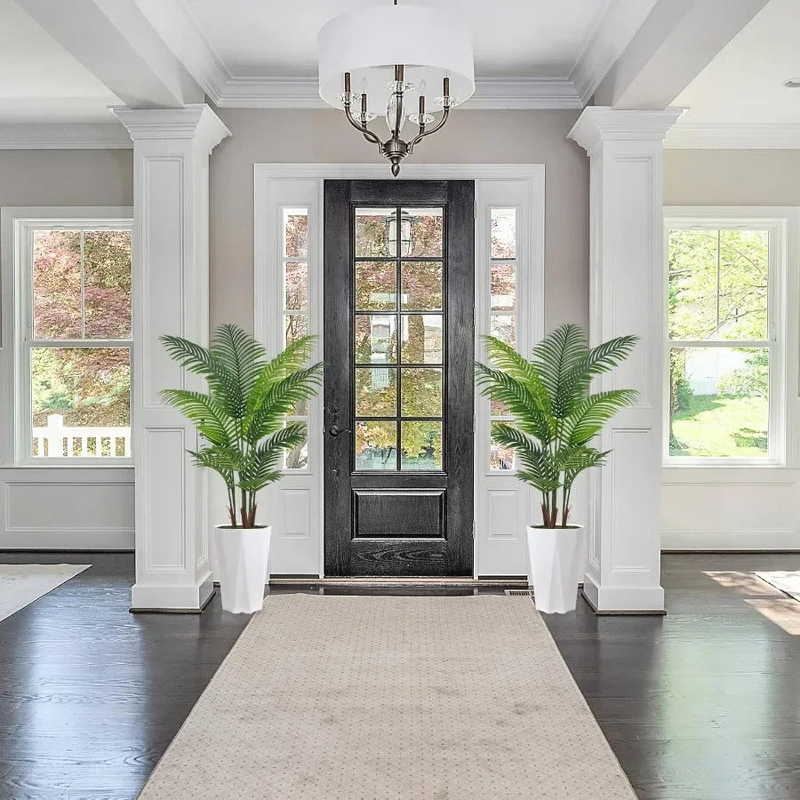 Artificial Palm Plant Indoor 5FT Fake Tree with White Diamond Planter Faux Tropical Areca Tall Fake Floor Plant in Pot Artifici