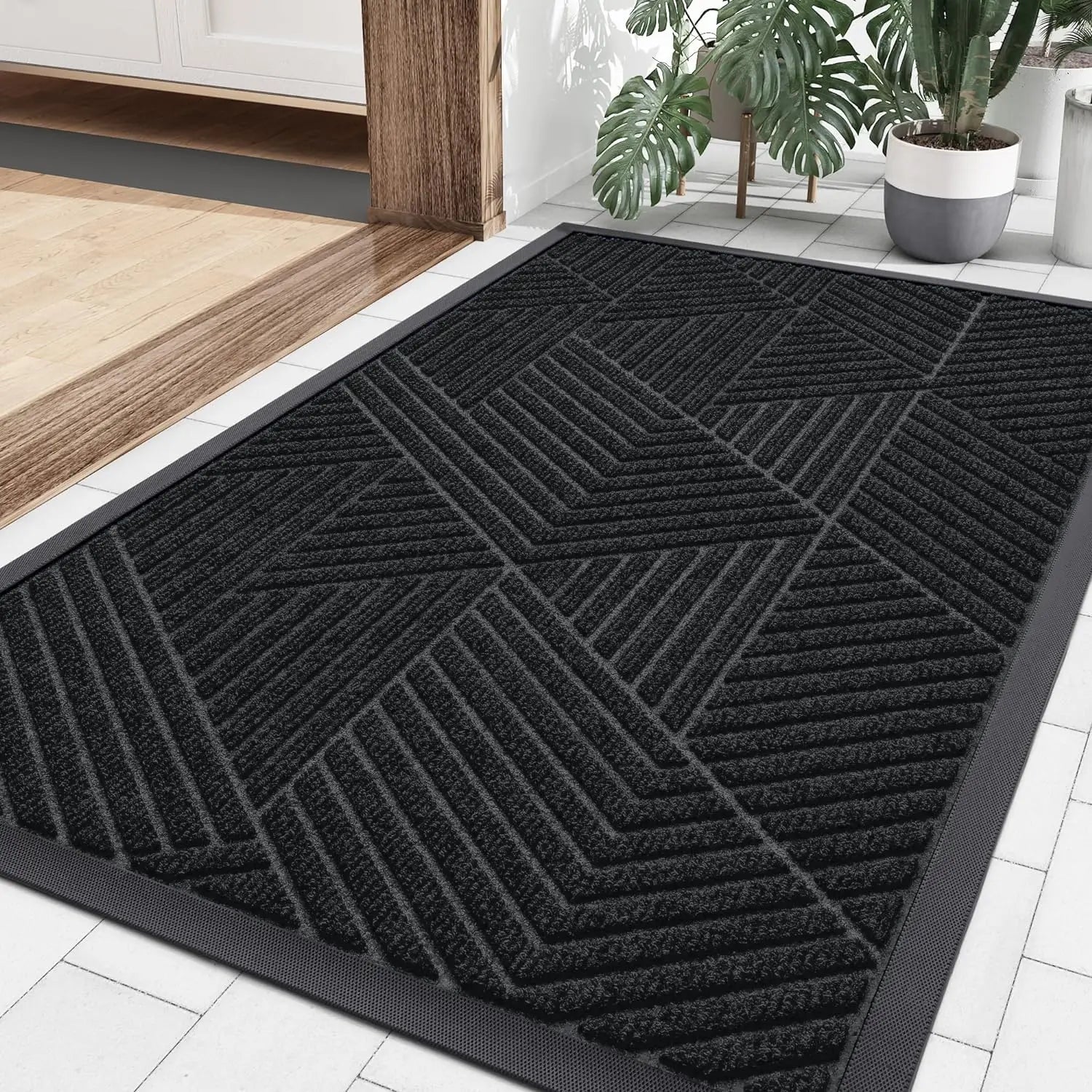 Kitinjoy Front Door Entrance Mat Heavy Duty Natural Rubber Mat Easy Clean Low Profile Doormat Indoor Outdoor House Doormat Decor