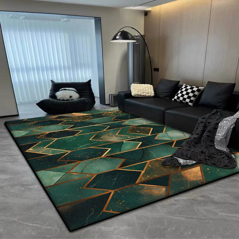 European Black Luxury Carpet for Living Room Geometric Decoration Bedroom Plush Rug Office Easy Clean Soft Floor Mat Non-slip
