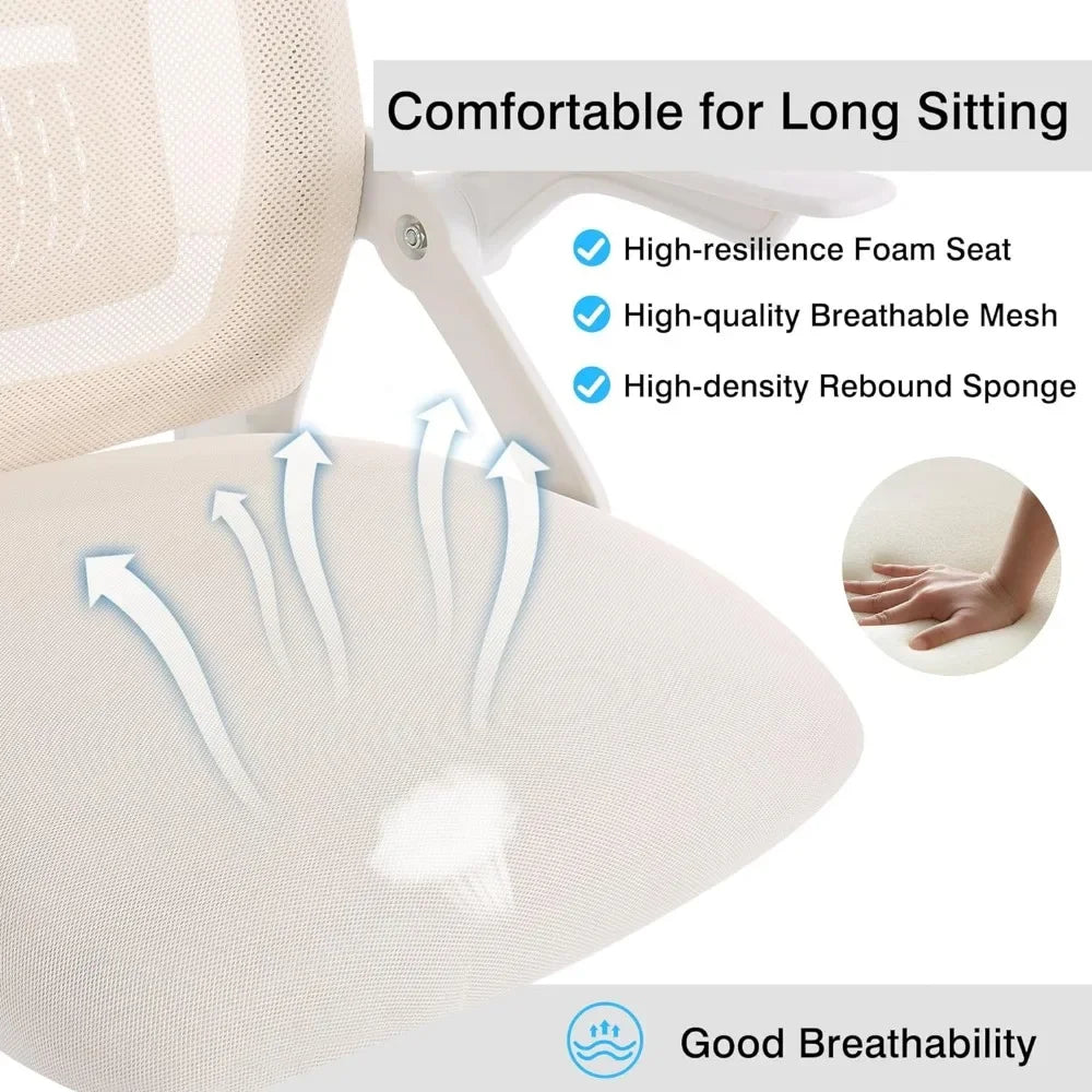 Beige Desk Chair Mid-back Swivel Ergonomic Office Chair With Adjustable Arms Mesh Lumbar Support for Computer Task Work Gaming