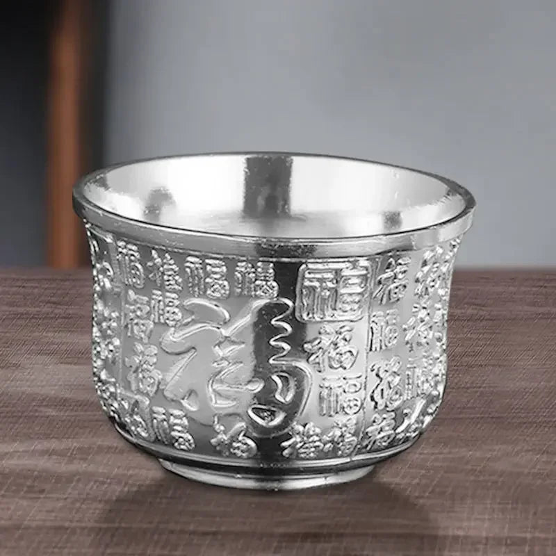 High-Grade Hand-Gilt Silver Tea & Wine Set – Silver-Plated Teapot with Chinese Wine Glasses