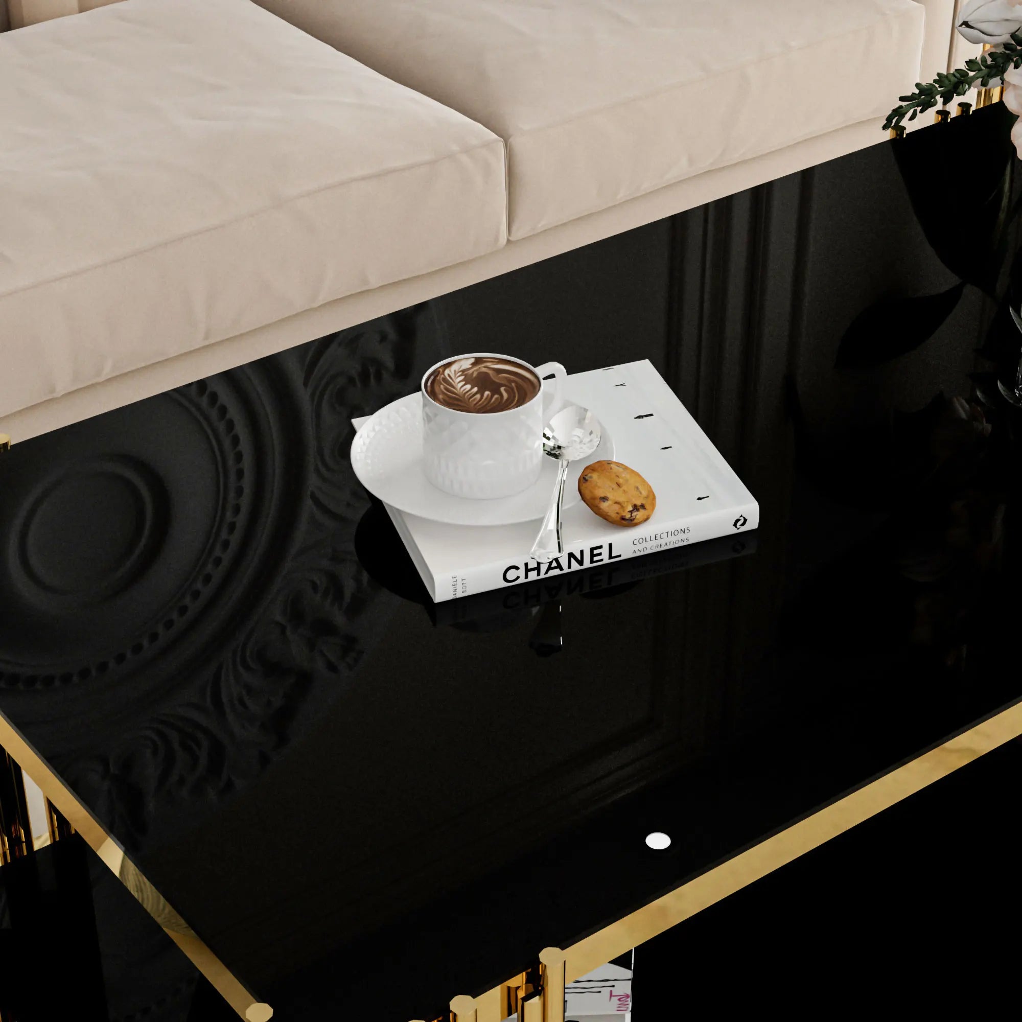 Stainless Steel Rectangular Glass Coffee Table – 51.18” Modern Center Table with Gold Legs