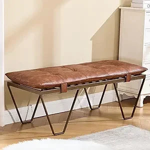 Modern Industrial Entryway Bench – PU Leather Upholstered End-of-Bed Ottoman