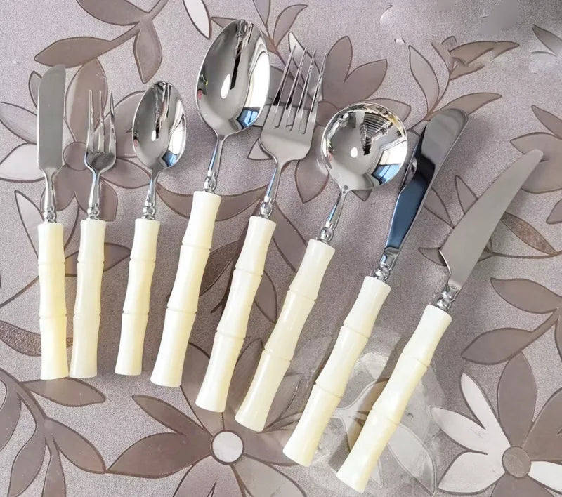 GH off-white acrylic handle 304 stainless steel cutlery cutlery knife fork spoon restaurant hotel high-end exquisite set