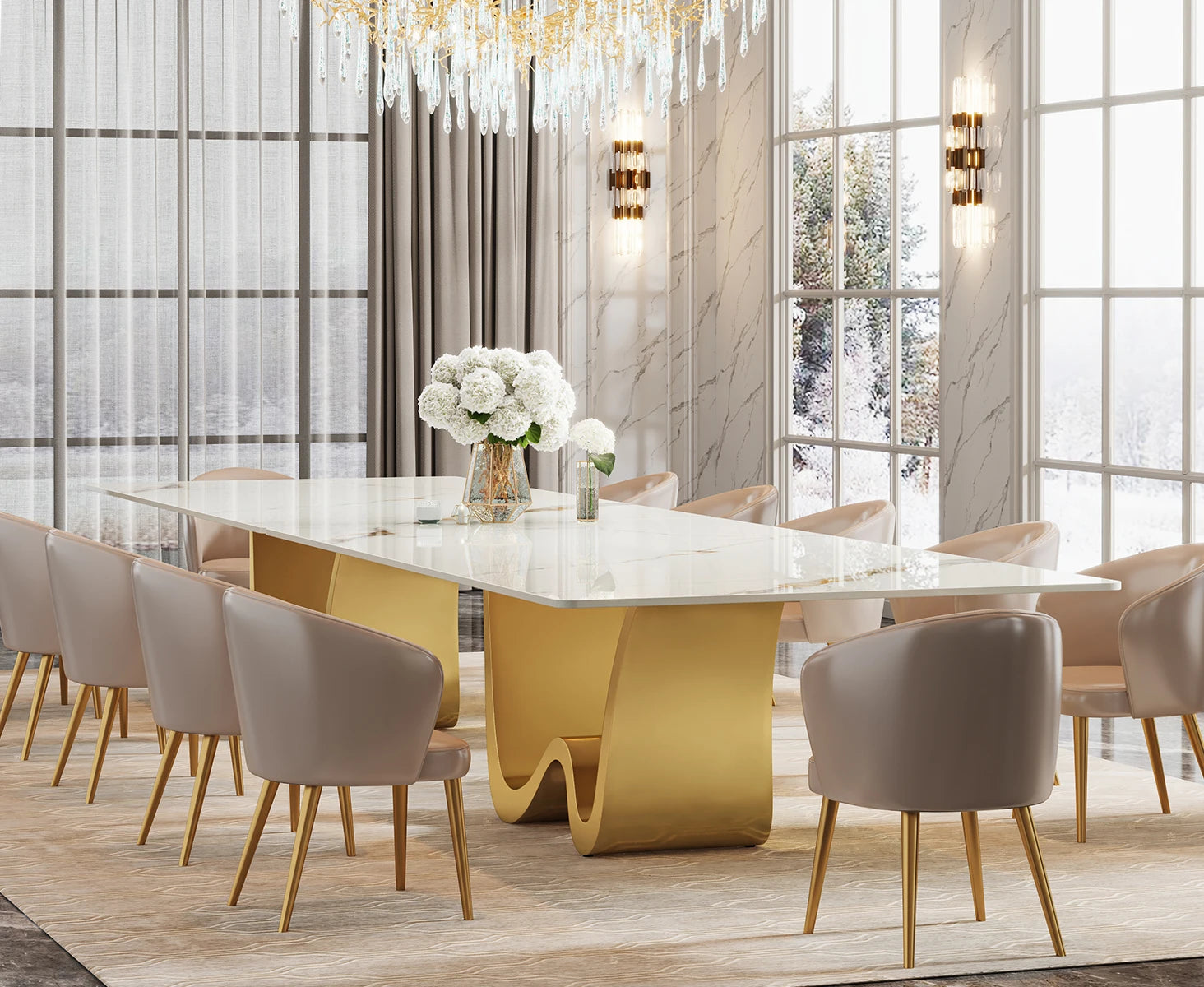 Tribesigns 78.74" Sintered Stone Dining Table for 6-8, Modern Rectangle Dining Table, Luxury White & Gold Kitchen Table