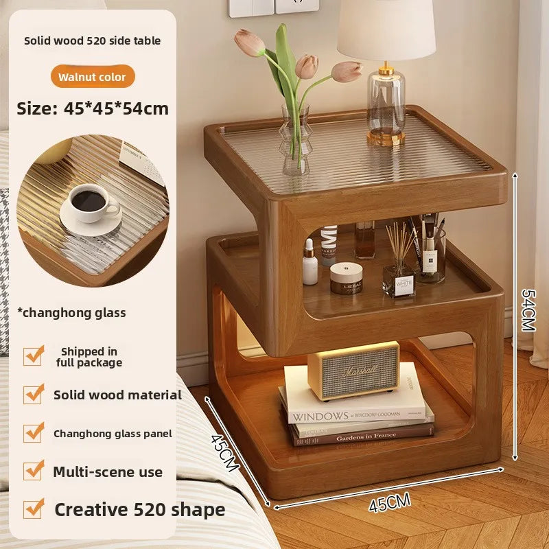 All solid wood bedside table Modern simple bedside table A few light luxury high-end home bedroom bedside storage table