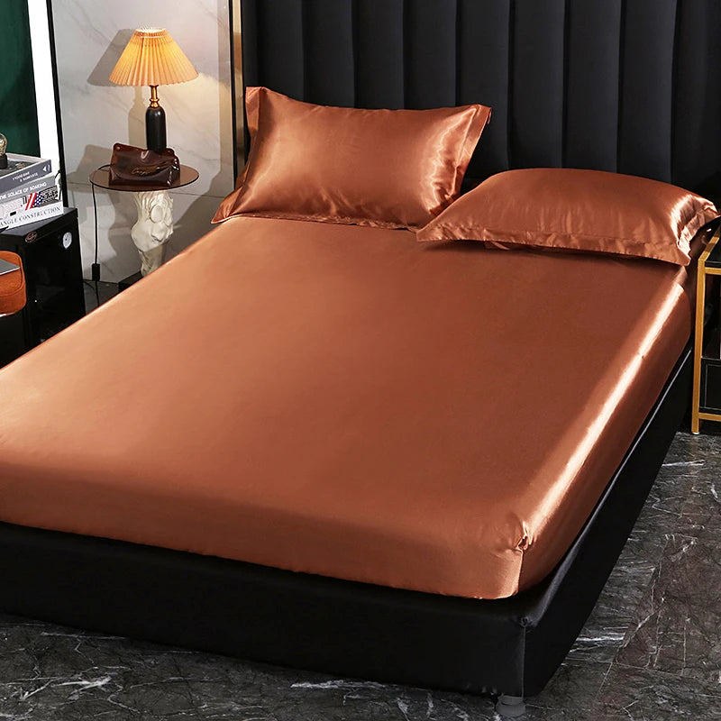Solid Color Fashion Satin Fitted Sheet Rayon Mattress Cover with Elastic Band Bed Sheet for Bedding 140x200 160x200