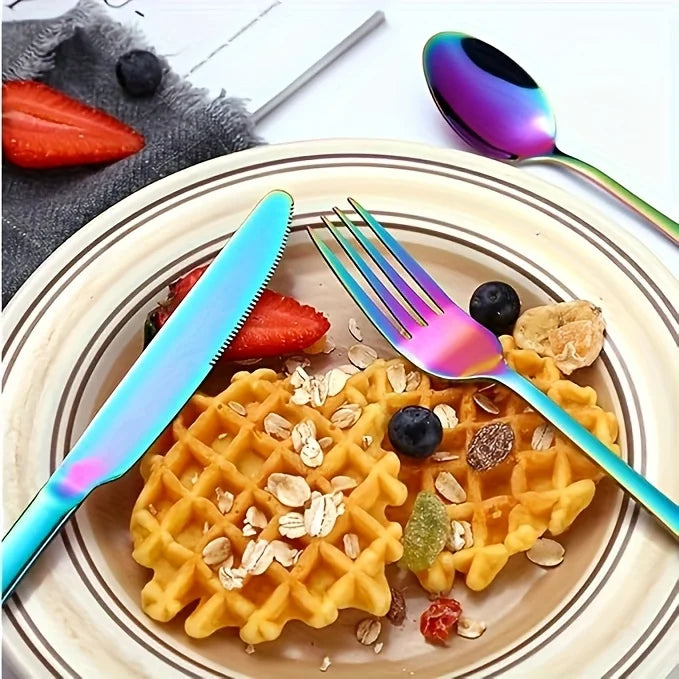 30/60pcsStainless Steel High-end Tableware Set Mirror Polished Flat Tableware Set Dishwasher Safe, Including Dinner Knife, Spoon