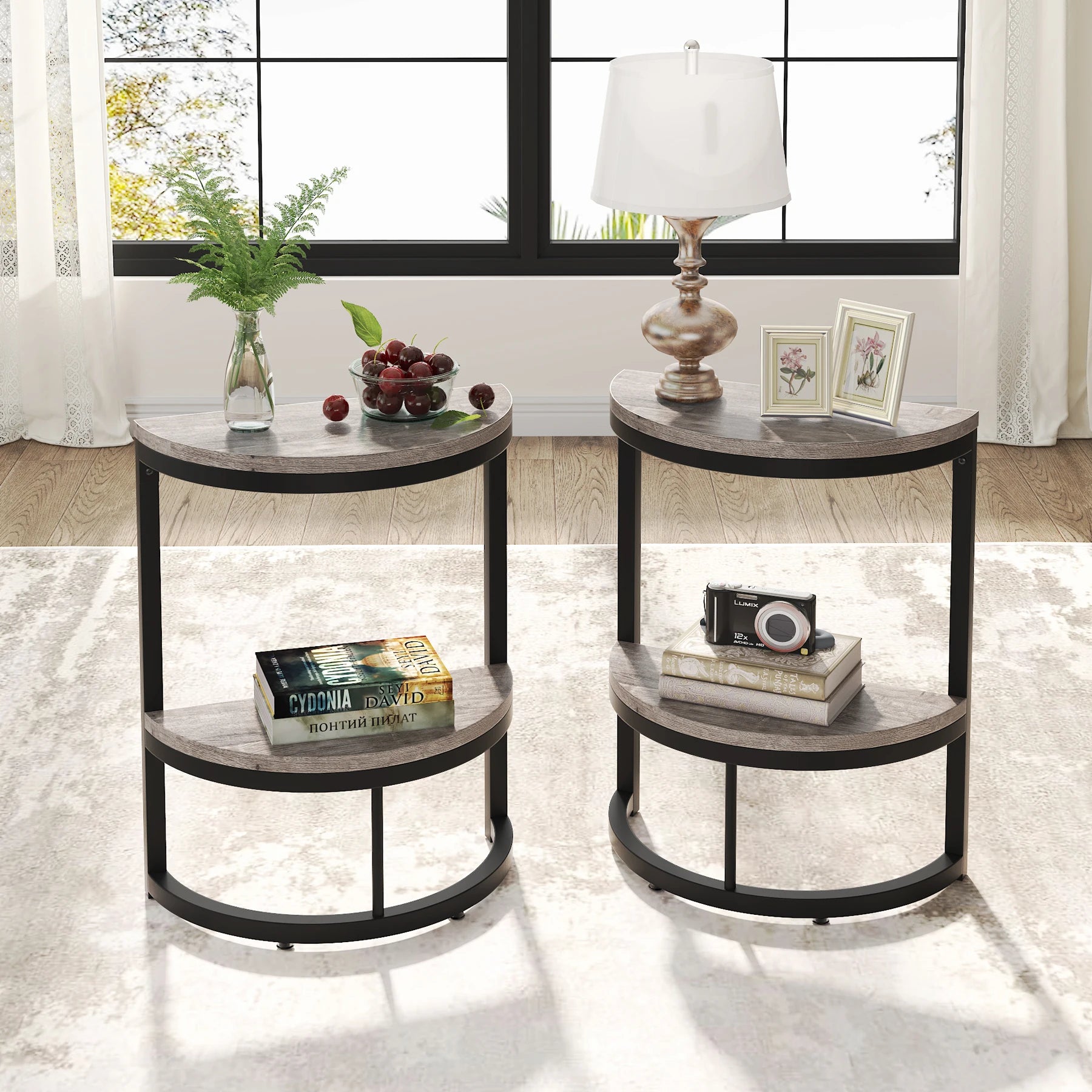 Tribesigns End Table Semi Circle, Small Half Round Side Table with Storage Shelf, Accent Table Slim C Table for Sofa Couch