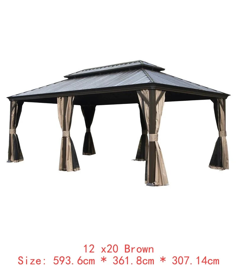 14x22 Hardtop Gazebo, Upgraded Metal Canopy with Drainage System, Dual-Layer Galvanized Steel Roof, Includes Curtains &