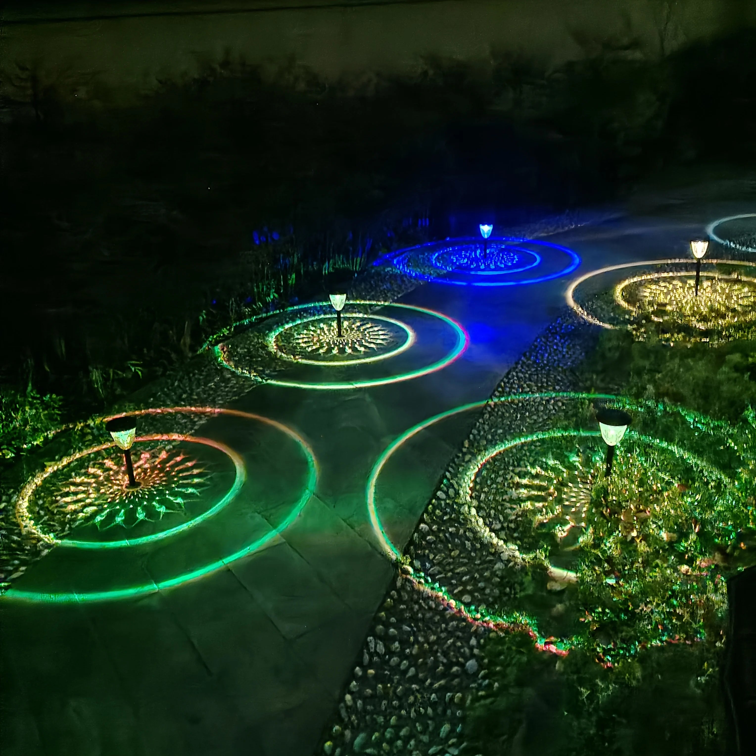 Solar Lights Outdoor Waterproof RGB Color Changing Garden Lights Solar Powered Auto On/Off Outside Grass Path Landscape Lighting