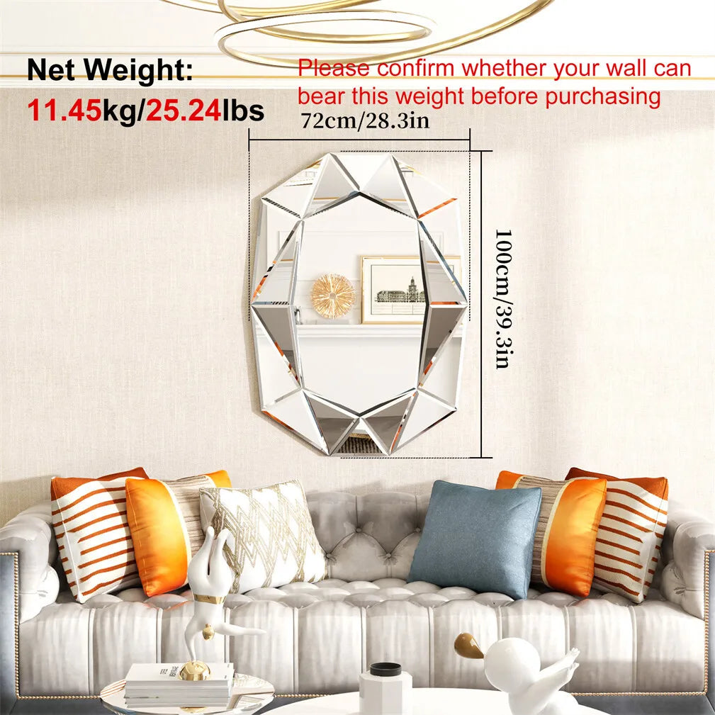 Large Wall Mirror Modern Irregular Accent Mirror Vintage Artistic Decor 100x72cm Green/Gold/Sliver f Living Room Entry Bathroom