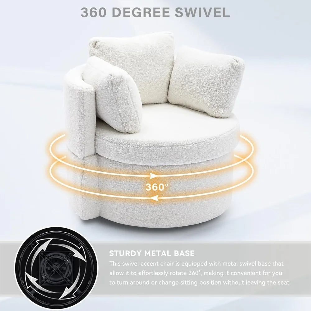Oversized Swivel Barrel Accent Chair – Modern Bouclé Lounge Club Chair with Pillows