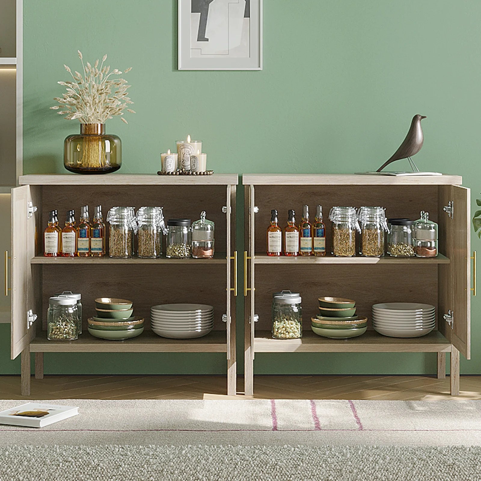 Rattan Storage Cabinet, Buffet Cabinet Sideboard with Rattan Decorated Doors, Cupboard for Hallway, Entry, Living Room