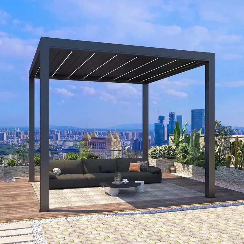 Electric Adjustable Bioclimatic Louvered Motorized Aluminous Waterproof Outdoor Living Garden Pergolas Gazebo Sunroom Pavilion