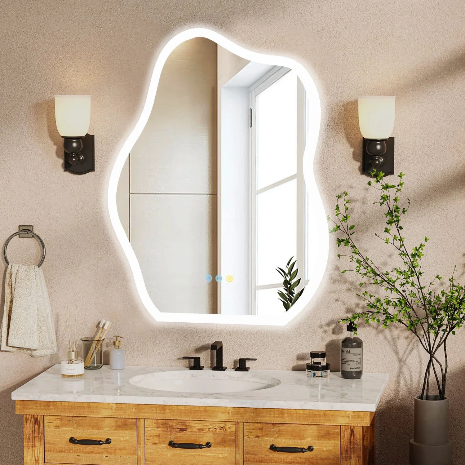 600x80CM Irregular LED Bathroom Mirror Backlit Makeup Vanity Mirror for Wall Bathrooms Dimmable Fast Defogging Ultra Bright