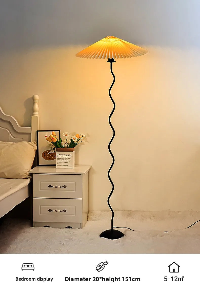 Medieval pleated lamp Japanese living room sofa lamp Nordic simple modern bedroom bedside warm atmosphere floor lamp