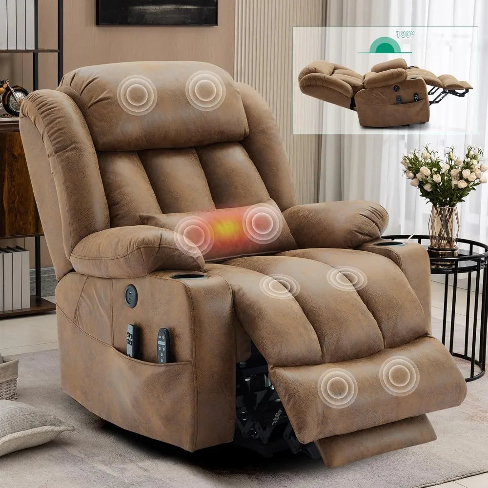 Tall Man Dual Motor Power Lift Recliner Chair with Extended Footrest, Oversized Lay Flat Sleeper Electric Recliner W/Heat