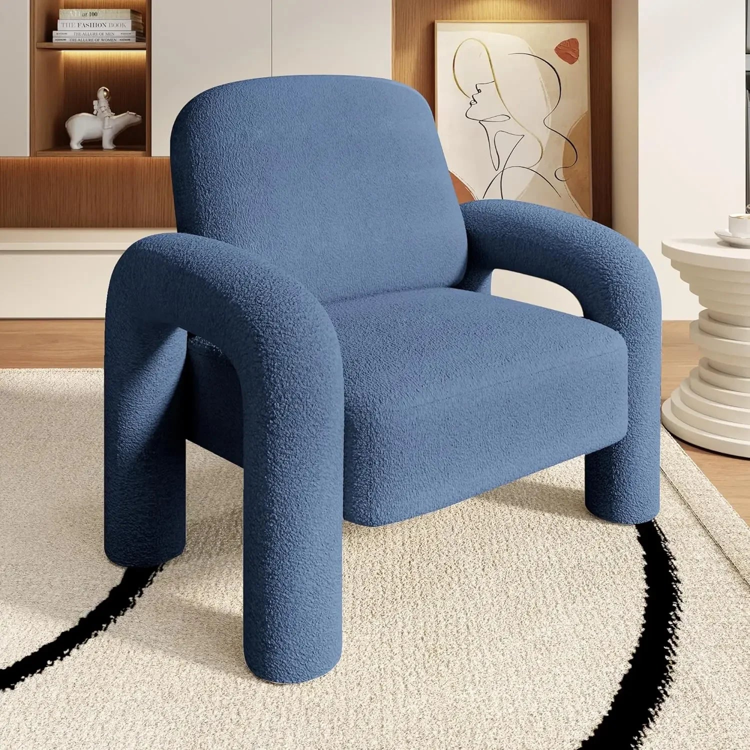 Modern Teddy Sherpa Accent Chair – Fluffy Upholstered Cozy Reading Armchair