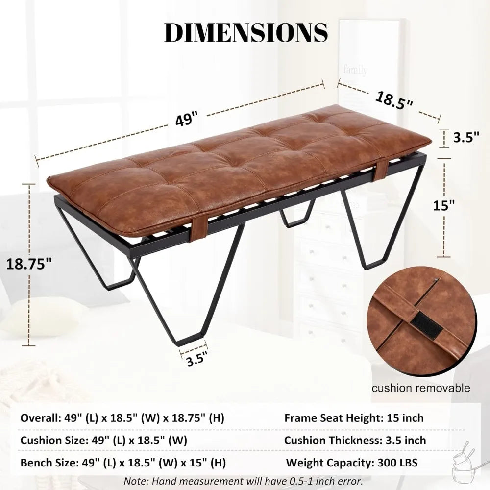 Modern Industrial Entryway Bench – PU Leather Upholstered End-of-Bed Ottoman