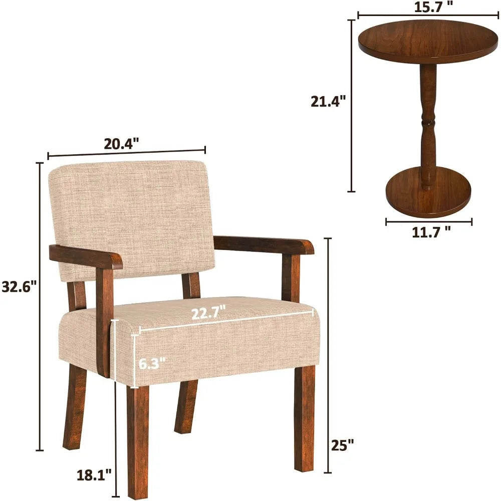 Accent Chairs Set of 2 with Side Table – Upholstered Lounge Chairs
