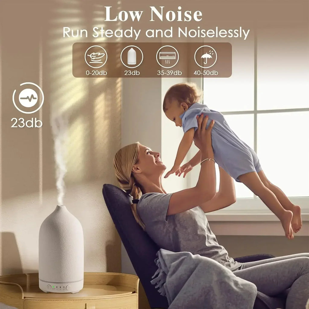 100ML Ceramic Ultrasonic Essential Oil Diffuser – Aroma Humidifier with Timer & 7-Color LED Lights