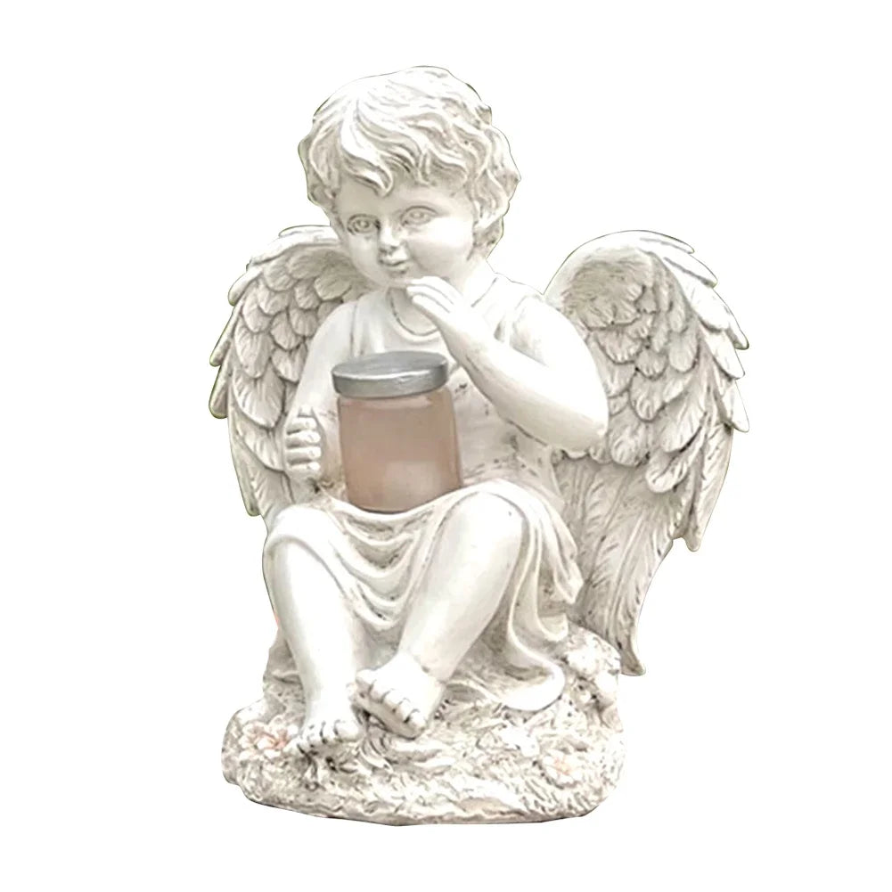 Resin 3D Angel Statue Artwork Garden Ornament Solar Lamp Decorative Angel Sculptures Christmas Gifts Home Decor for Outdoor Yard