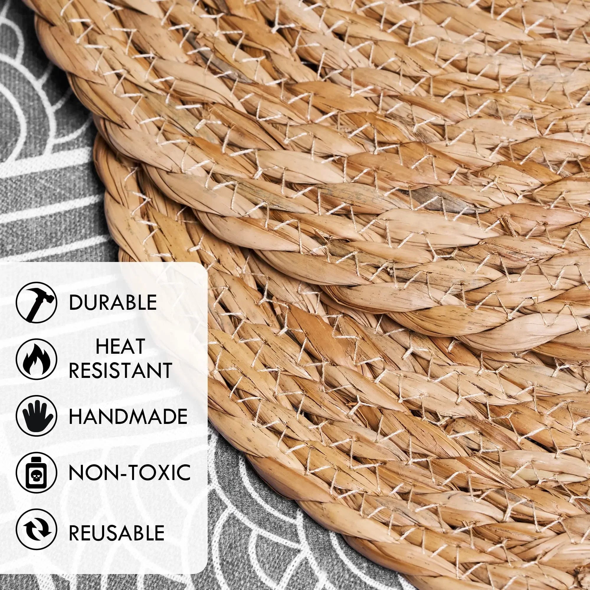 Set of 10 - 11.8" Round Natural Woven Placemats, Handmade Rattan/Water Hyacinth Place Mats, Farmhouse Style for Dining Table