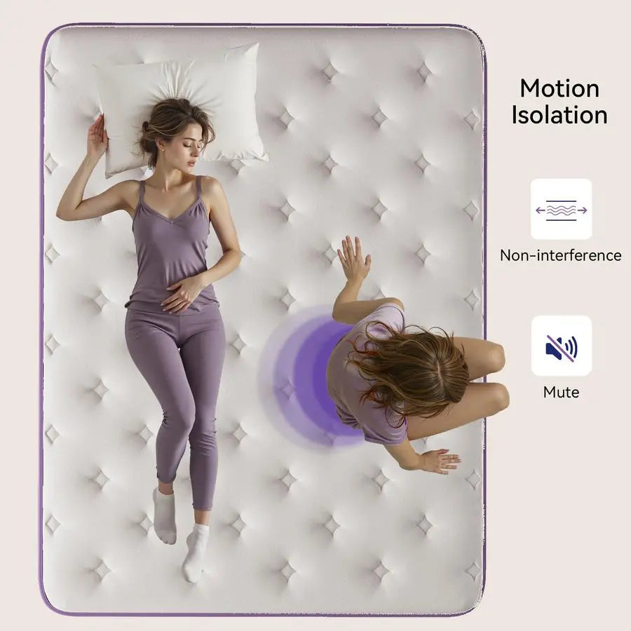 Inch Queen Mattress in a Box, Purple Hybrid Mattress with Gel Memory Foam and Pocket Springs for Motion Isolation, Pressure Reli