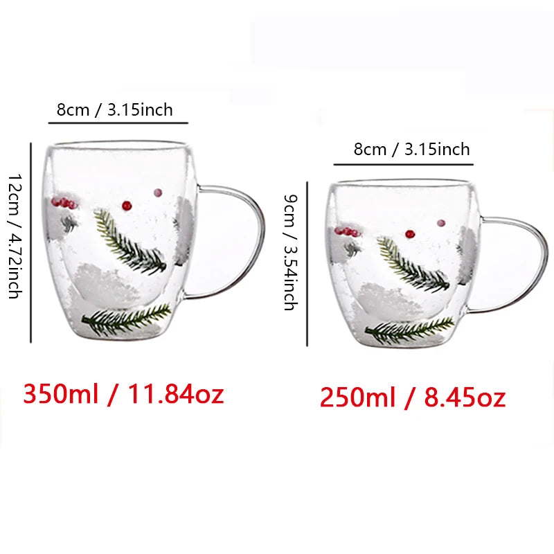 250/350ml Christmas Double Wall Glass Mugs Set Of 2 Heat-resistant Espresso Cup Milk Beverages Coffee Mugs For Holiday Gifts