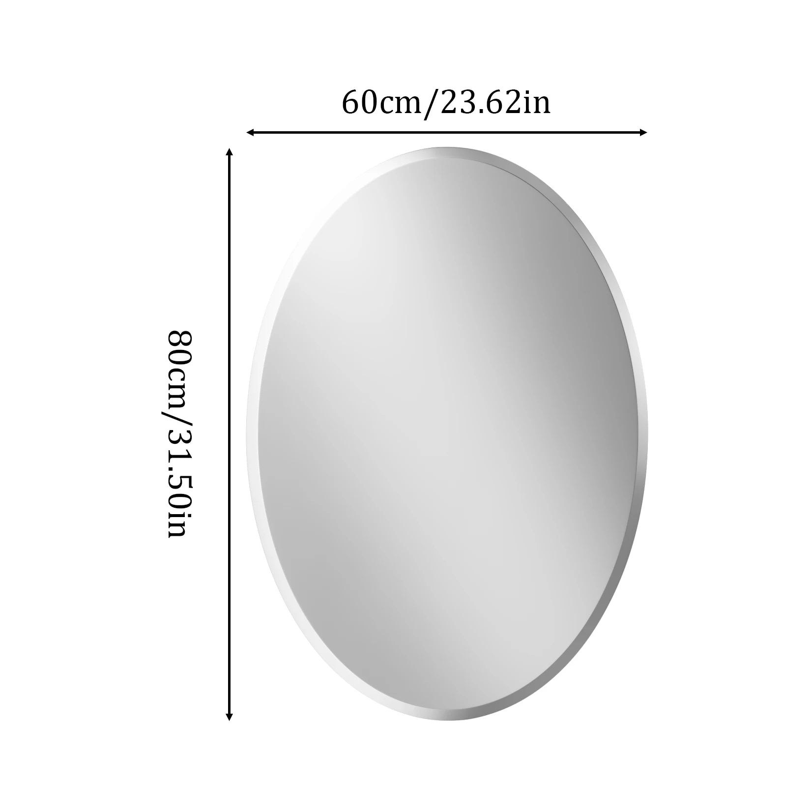 50/60CM Oval Mirror for Bathroom Entryway Living Room Beveled Edge Frameless Vanity Makeup Mirror Horizontal or Vertical