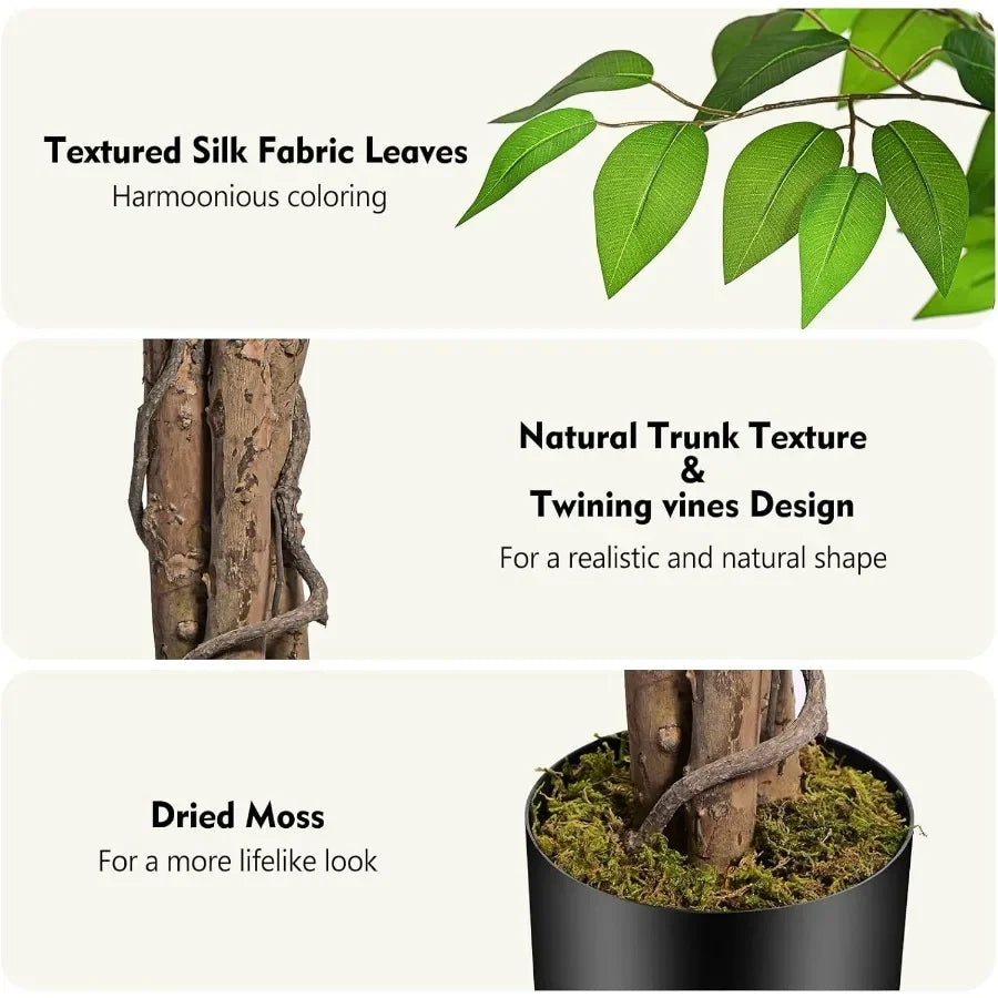 4ft Ficus Artificial Trees with Natural Curved Trunks 48 Tall Lush Faux Tree for Home Decor Indoor Green Lifelike Fake Ficus Tr