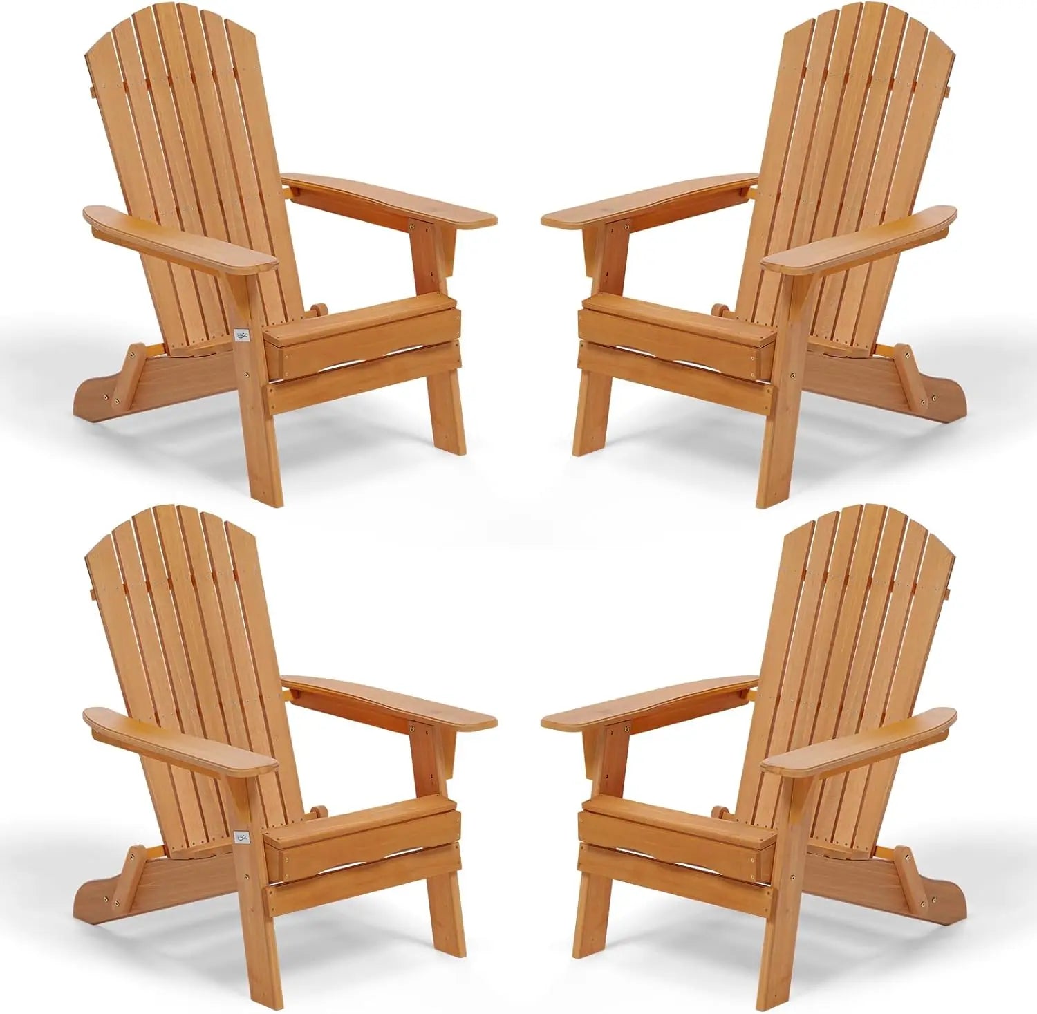 Folding Adirondack Chairs Set of 4, Wood Adirondack Chair for Outdoor, Foldable Fire Pit Chairs for Patio, BBQ, Porch, Yard,Pool