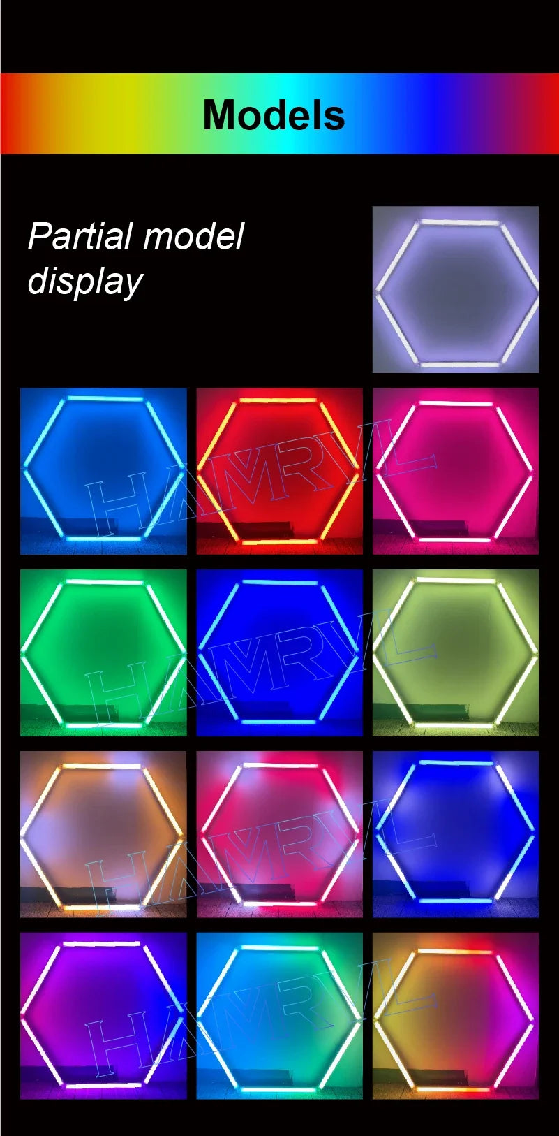 RGB Hexagon LED Garage Light - Hexagon panel light with multi changing music synchronization suitable for gym gaming room party