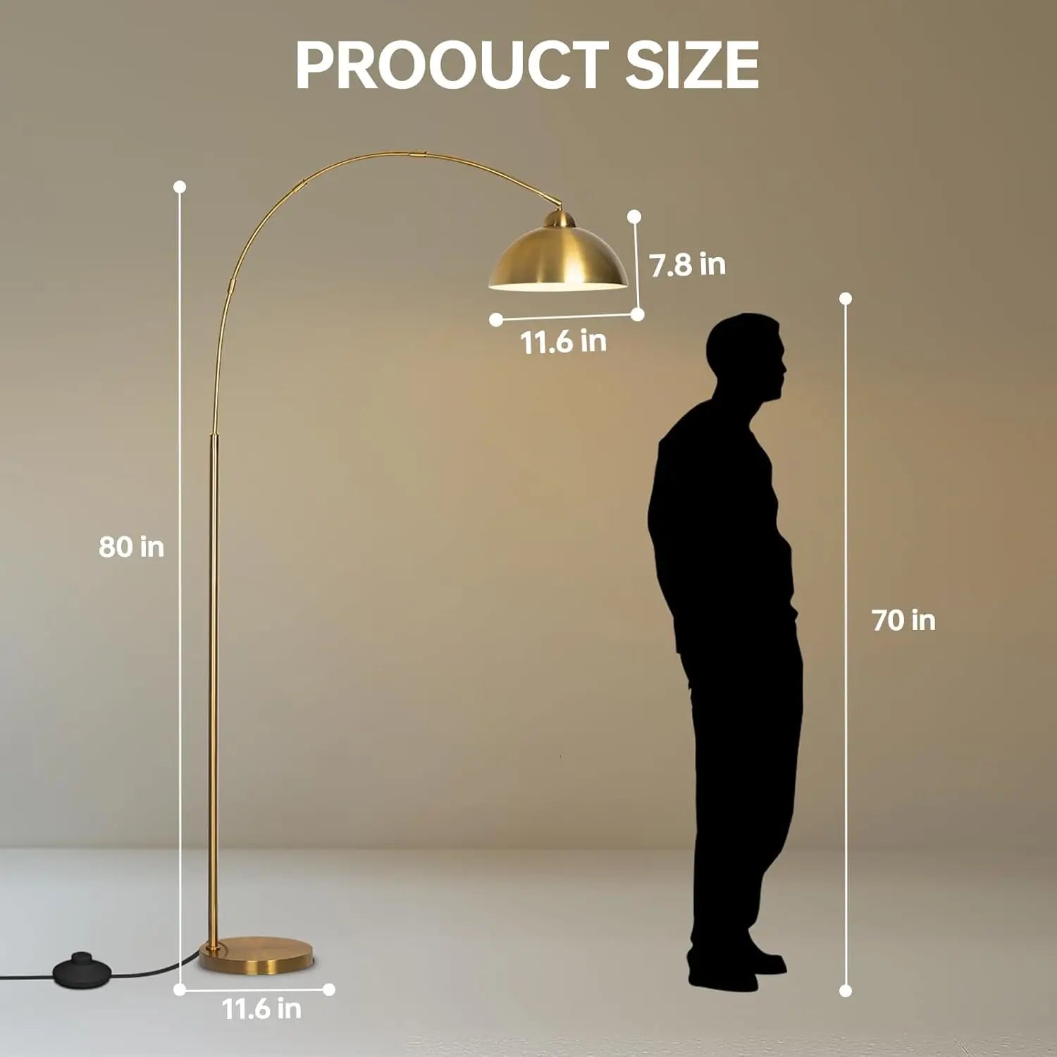 Modern Adjustable Floor Lamp with 3 Light Modes, Dimmable Gold Standing Lamp for Living Room, Bedroom, Office