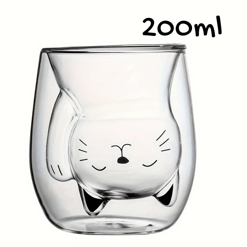 8.45/6.76oz Cute Cat Glass Cups Double-Walled Heat Resistant Milk Coffee Mug for Home Use Summer Winter Drinkware Gift Water Cup
