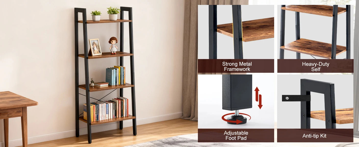 4-Tier Wooden Display Bookshelf – Graduated Standing Storage Shelf