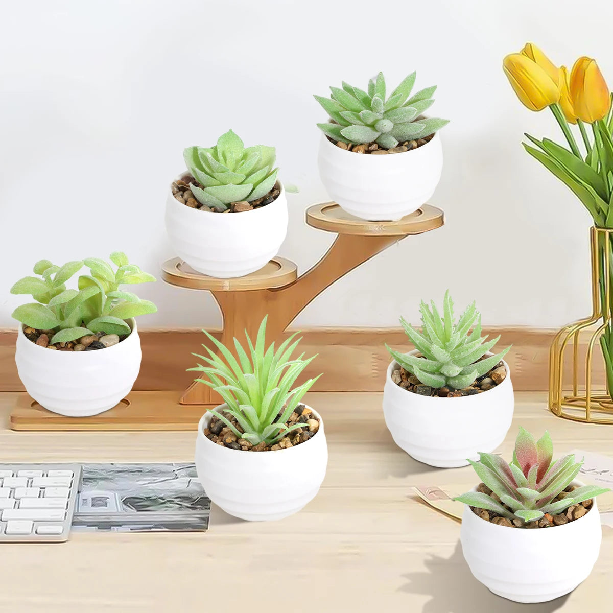 XIYA Artificial Potted Flower Plant – Green Decorative Planter