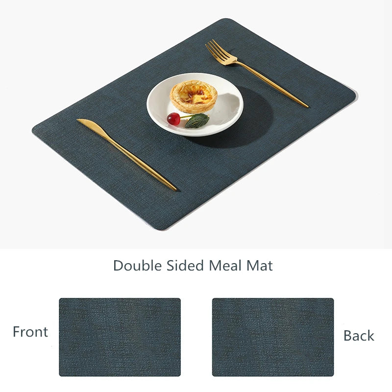 Dual-Sided PU Canvas Texture Placemat,Waterproof Heatproof 43x30cm Non-Slip Dining Table Mat,Washable for Home and Hotel Use