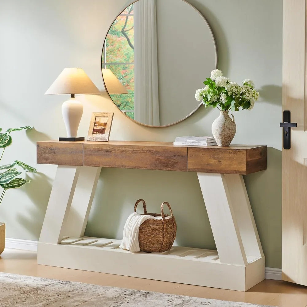 60 Farmhouse Entryway Table with Drawer, Console Table Behind Sofa, Narrow Long Entryway for Hallway, Living Room, Hallway