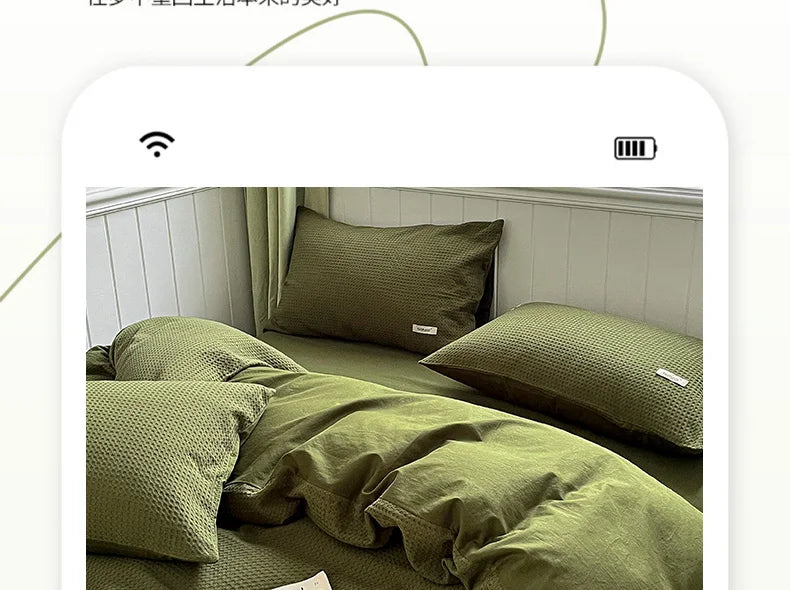 Simple Waffle Jacquard 100% Cotton Bedding Set Soft Comfortable Queen Duvet Cover Set with Sheets Quilt Cover and Pillowcases