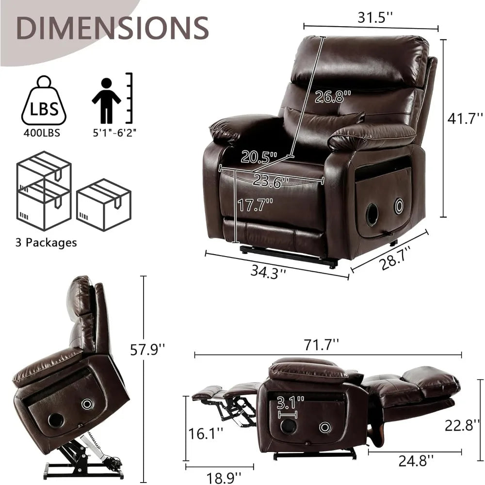 Dual Motor Power Lift Recliner Chair for Elderly Adult with Heat Massage Cup Holder - Infinite Position Lay Flat Capability