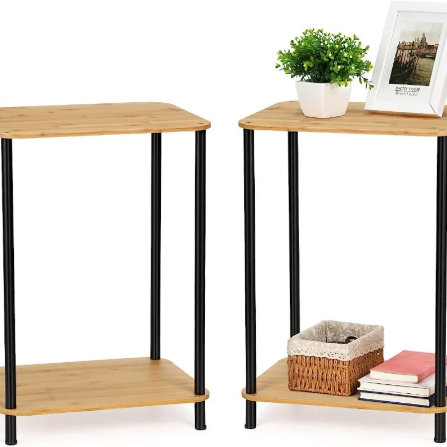 Bedside table 2-piece set, 2-tier small side table for small spaces, industrial end table, bedside table with storage shelves