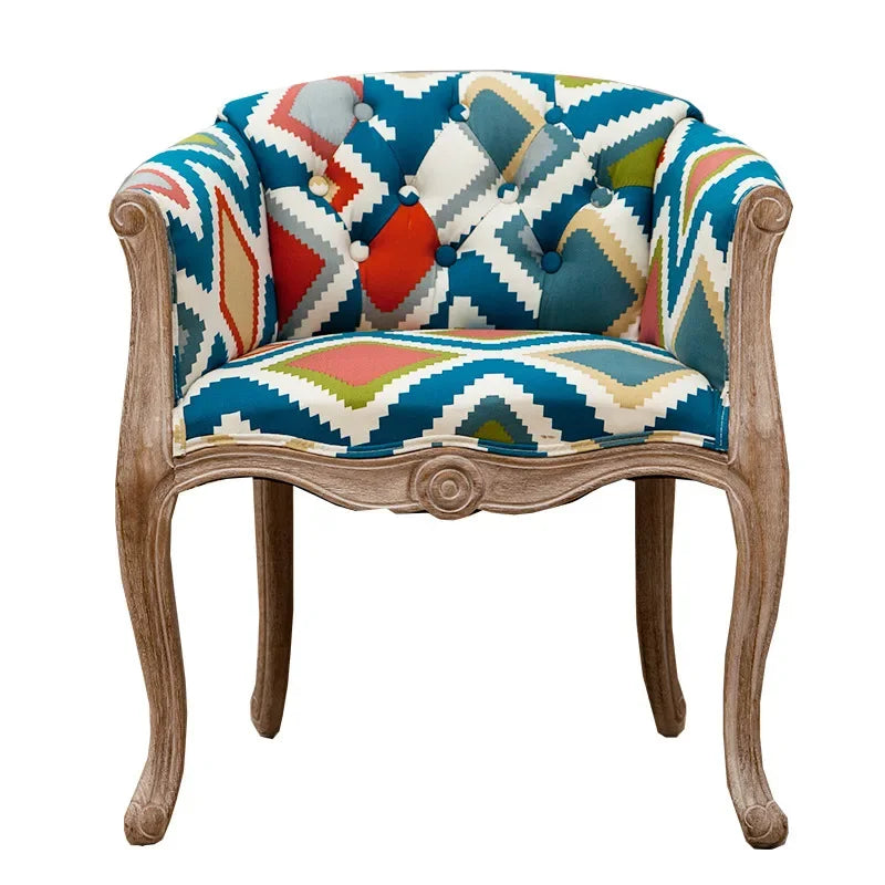 European Solid Wood Leisure Sofa Chair – Antique-Style Accent Armchair