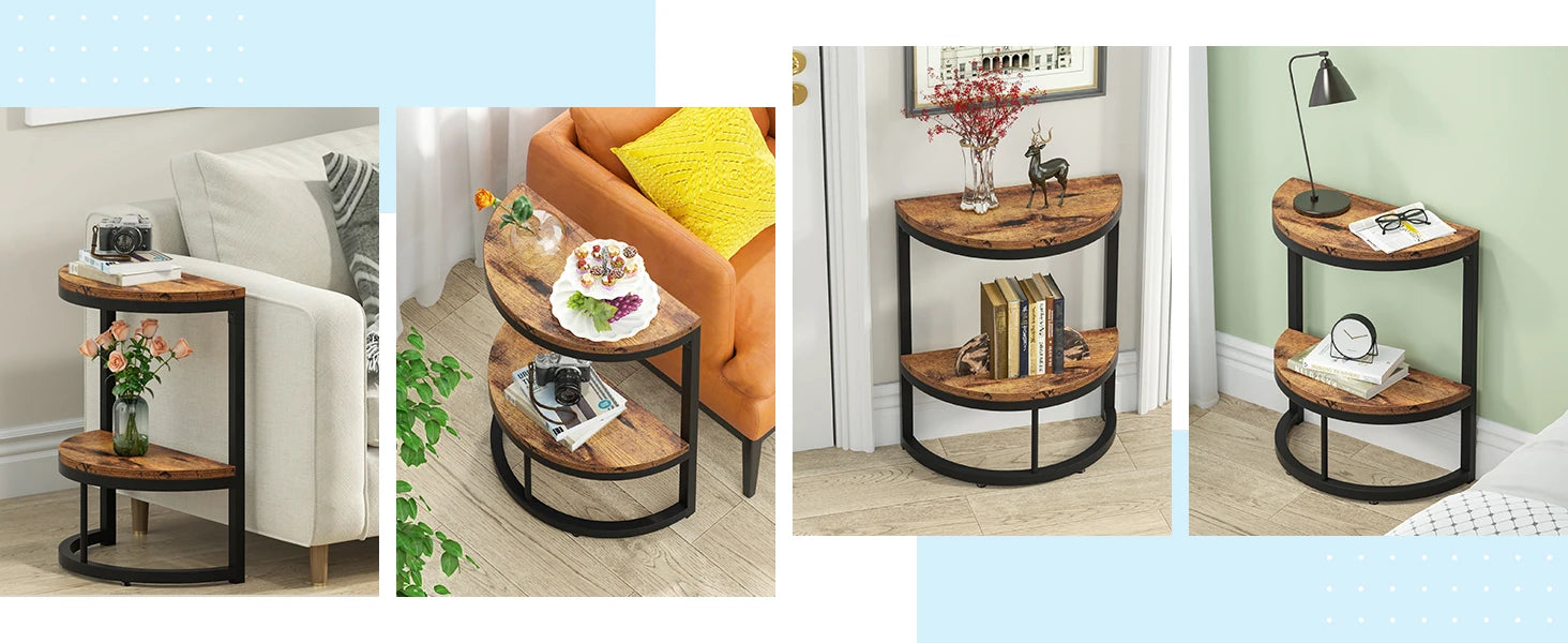 Tribesigns End Table Semi Circle, Small Half Round Side Table with Storage Shelf, Accent Table Slim C Table for Sofa Couch