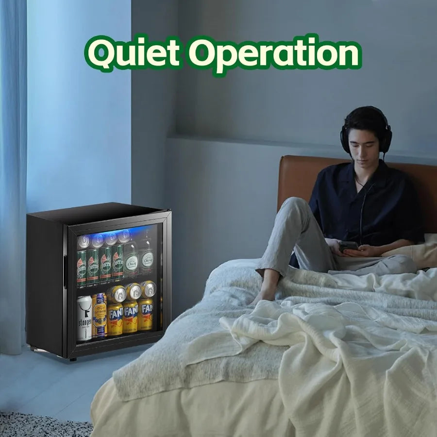 Beverage Refrigerator Cooler 1.6 Cu.Ft Freestanding Beer Fridge with Glass Door LED Light and Adjustable Shelf for Soda or Wine