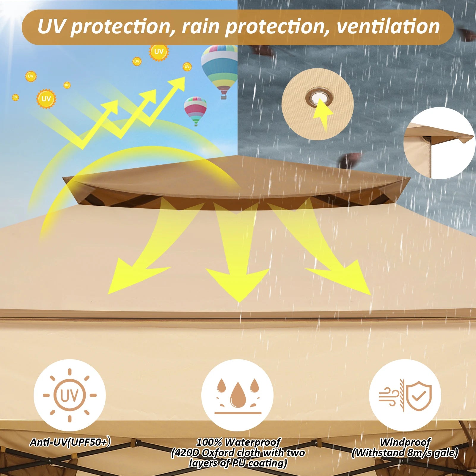 11x11 Pop Up Gazebo One-Push Canopy Tent with Mosquito Nettings, 10x10 Outdoor Canopy Shelter with Double Roof Ventiation